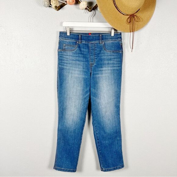 Spanx Straight Leg Ankle Pull-On Jeans in Vintage Indigo Medium Wash Size Large - Picture 8 of 9